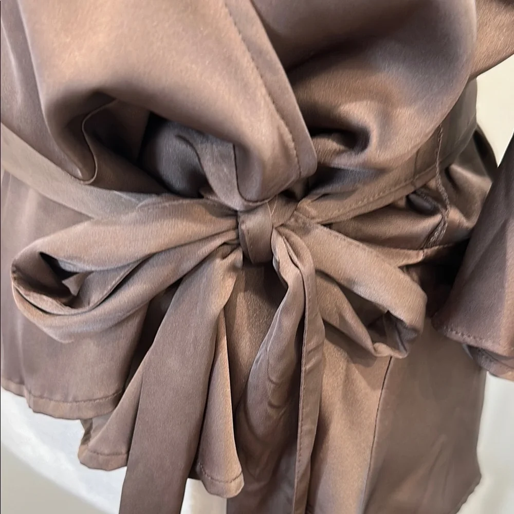 Soho Brown Ruffle Wrap Blouse - Picture 4 of 14